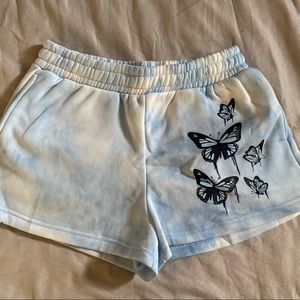 butterfly print blue shorts